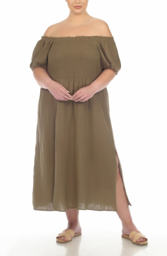 Shop Boho Me Back Tie Midi Dress In Olive Burnt