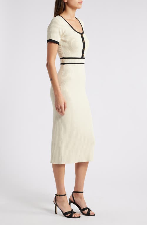 Shop Zoe And Claire Short Sleeve Fitted Midi Sweater Dress In Cream