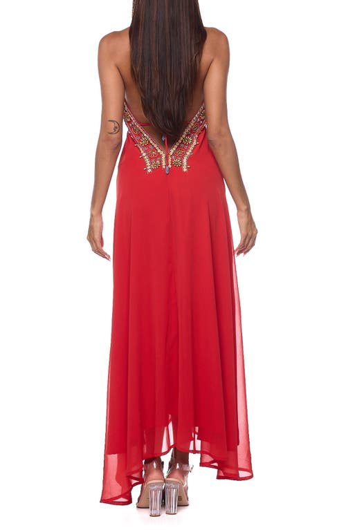 Ranee's Ranees Embellished Cover-up Halter Dress In Red