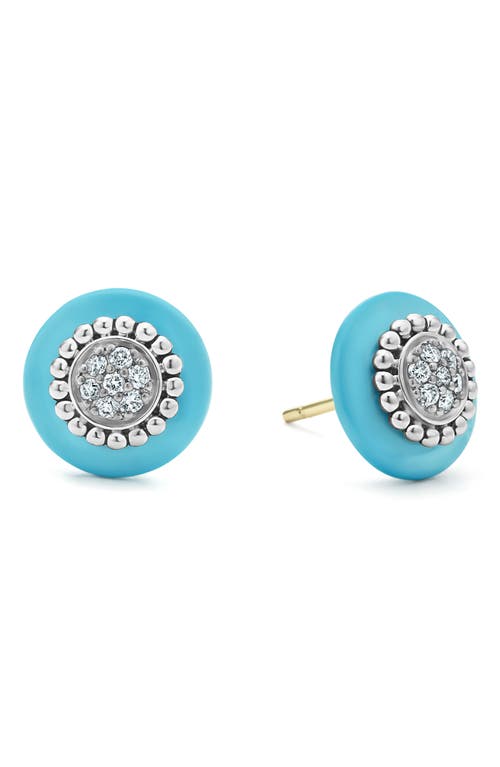Blue Caviar Diamond Pavé Stud Earrings in Blue Ceramic