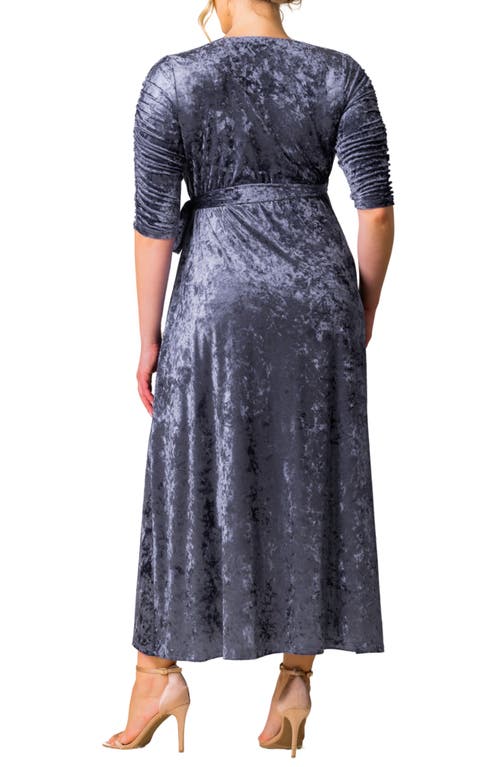 Kiyonna Cara Crushed Velvet Wrap Gown In Deep Frost