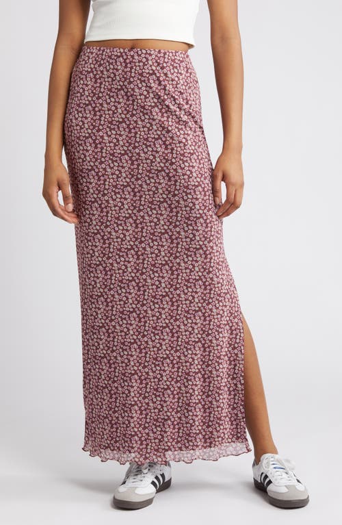 Printed Mesh Maxi Skirt in Red Ditsy Print