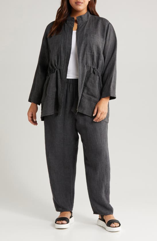 Shop Eileen Fisher Stand Collar Organic Linen Jacket In Graphite