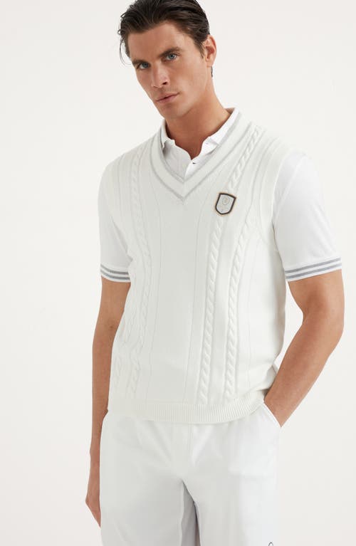 Shop Brunello Cucinelli Cotton Cable Knit Vest With Tennis Badge In Panama