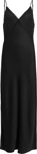 Immy Lace Trim V-Neck Midi Slip Dress Black