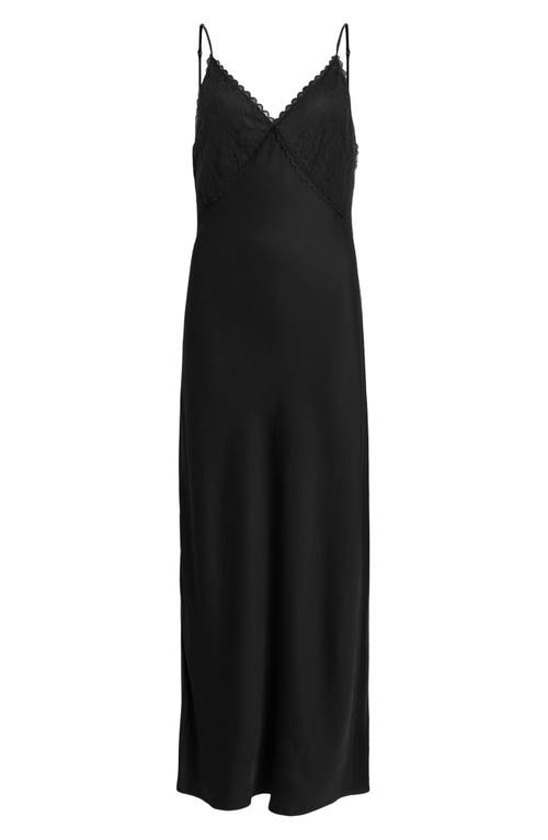 Allsaints Immy Lace Trim V-neck Midi Slip Dress In Black
