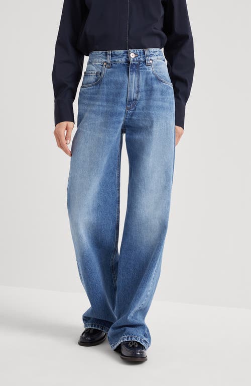 Shop Brunello Cucinelli Loose Trousers In Medium Denim