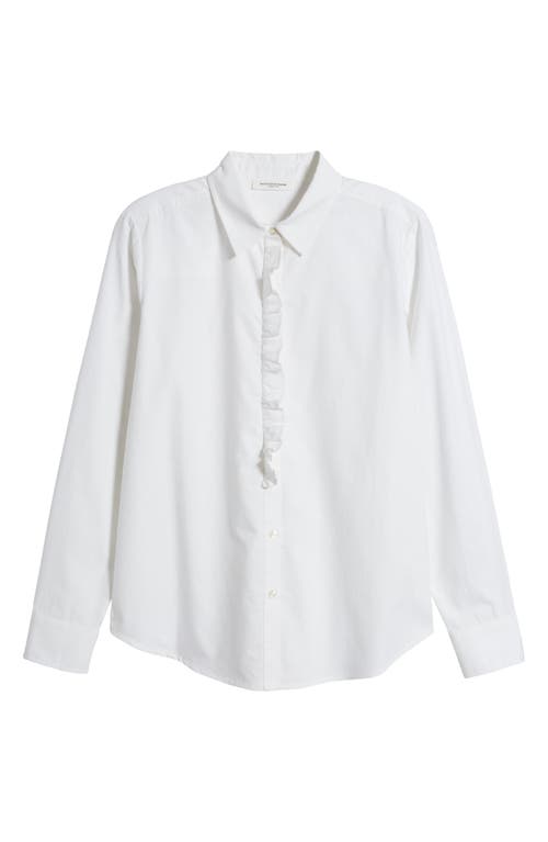 Shop Beachlunchlounge Emersyn Ruffle Trim Cotton Button-up Shirt In Classical White