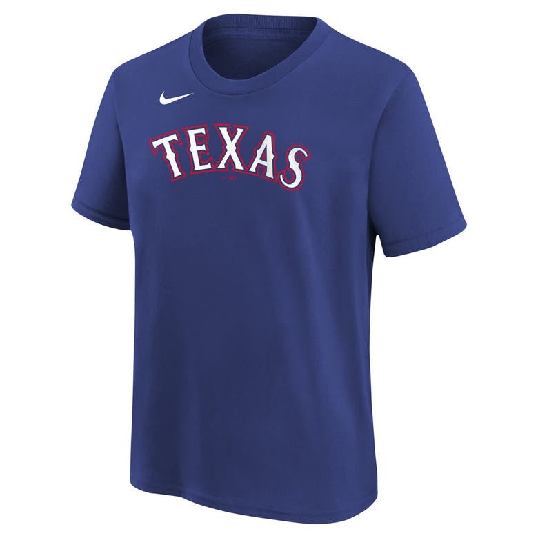 NIKE YOUTH NIKE EZEQUIEL DURAN ROYAL TEXAS RANGERS NAME & NUMBER T-SHIRT