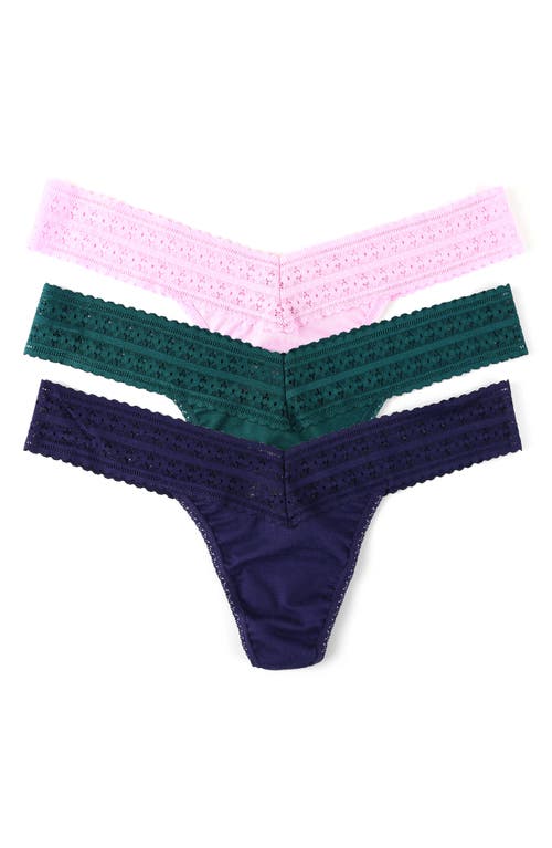 Hanky Panky DreamEase Assorted 3-Pack Low Rise Thongs in Cotton Candy- Ivy- Indigo at Nordstrom