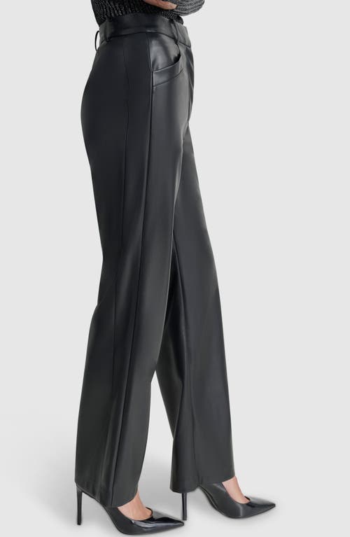 Shop Dkny Seam Detail Wide Leg Faux Leather Pants In Black