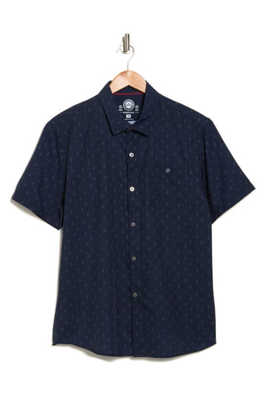 Shop Flag And Anthem Doral Short Sleeve Anchor Print Performance Button-up Shirt In Navy