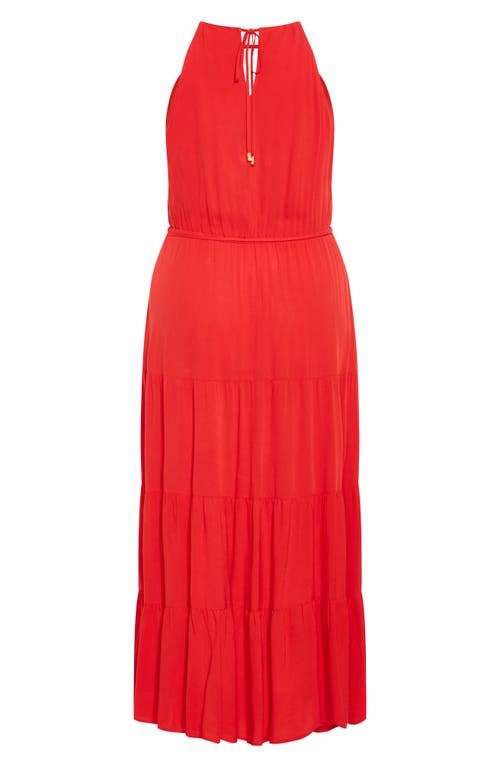 City Chic Stacey Keyhole Tiered Maxi Dress In Crimson