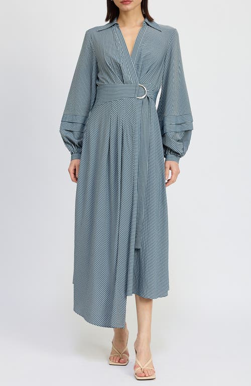 Shop En Saison Berenger Stripe Long Sleeve Asymmetric Wrap Shirtdress In Navy Tonal