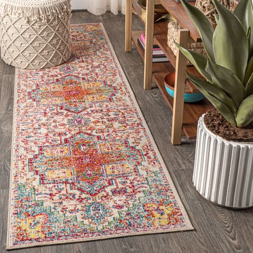 Jonathan Y Zafra Vintage Medallion Area Rug In Coral/blue/multi