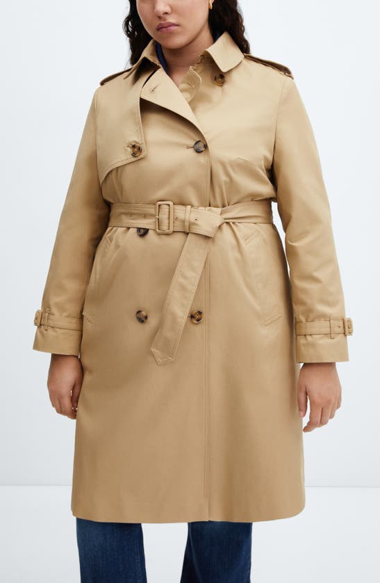 Mango Classic Double Breasted Water Repellent Cotton Trench Coat In Beige