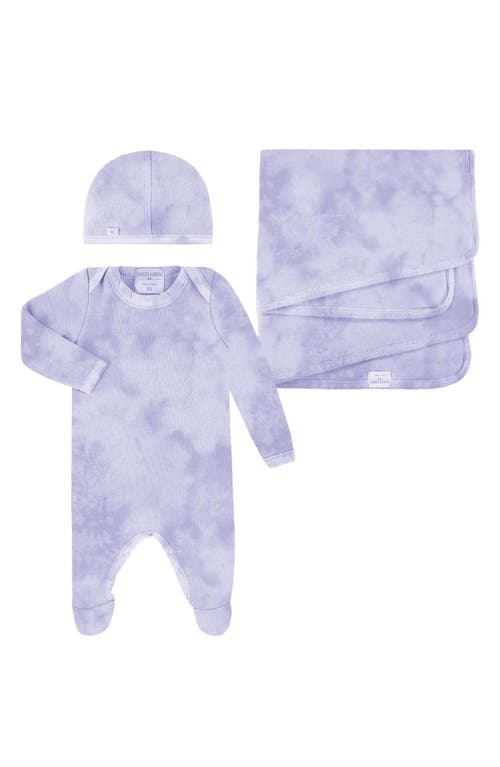 PAIGELAUREN Welcome Home Fleece Footie, Hat & Blanket Set in Purple 