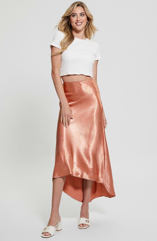 Shop Guess Lilya Bias Cut Satin High-low Midi Skirt In Satin Rose