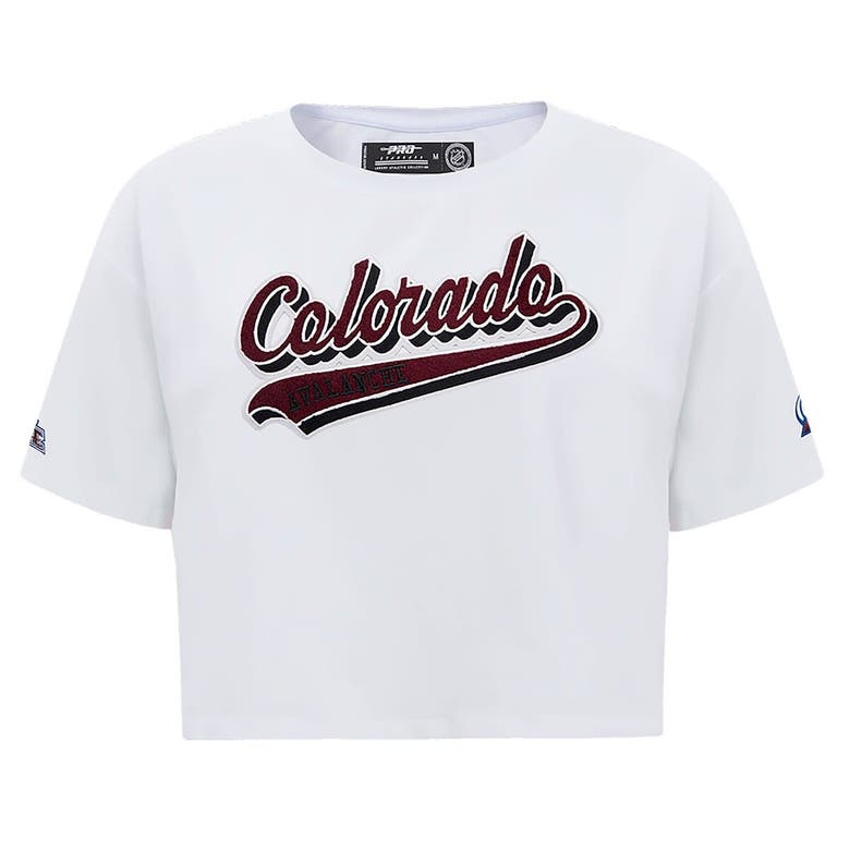 Shop Pro Standard White Colorado Avalanche Boxy Script Tail Cropped T-shirt