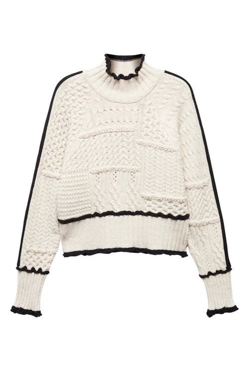 MANGO Mock Neck Cable Knit Sweater in Off White at Nordstrom, Size Large