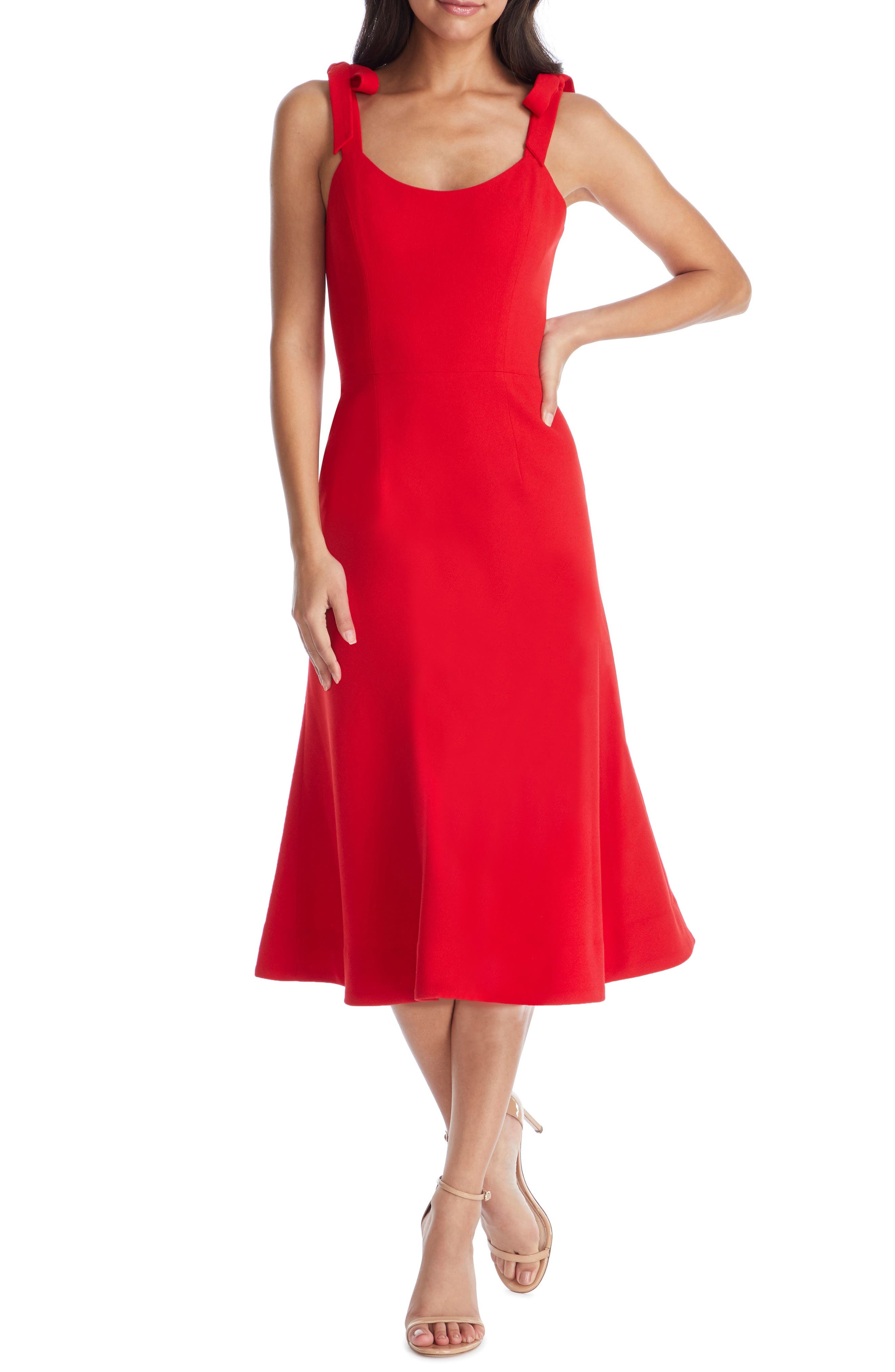 Dress The Population Hana Tie Shoulder Cocktail Dress, Red