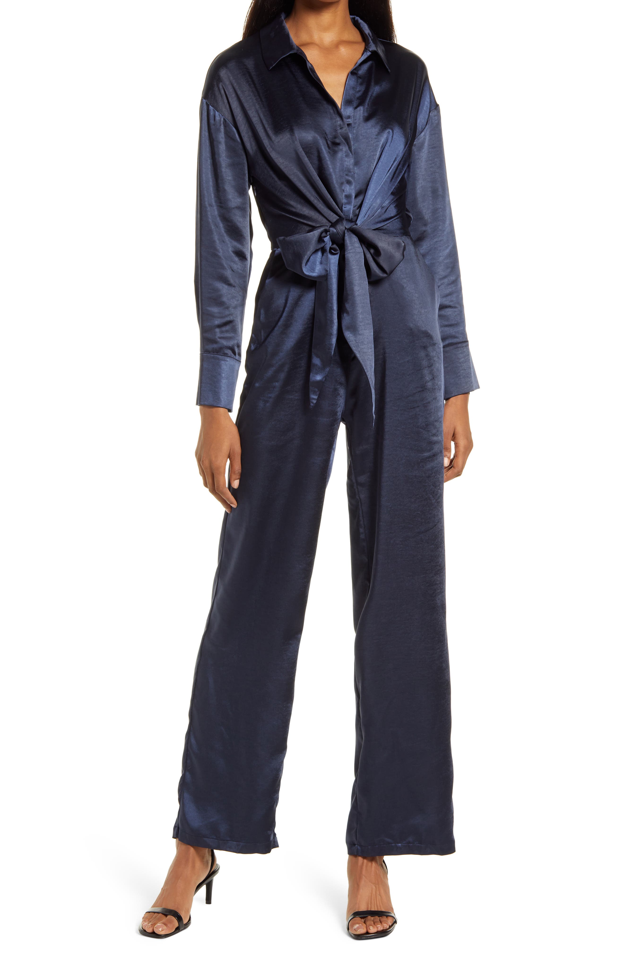 long sleeve satin jumpsuit