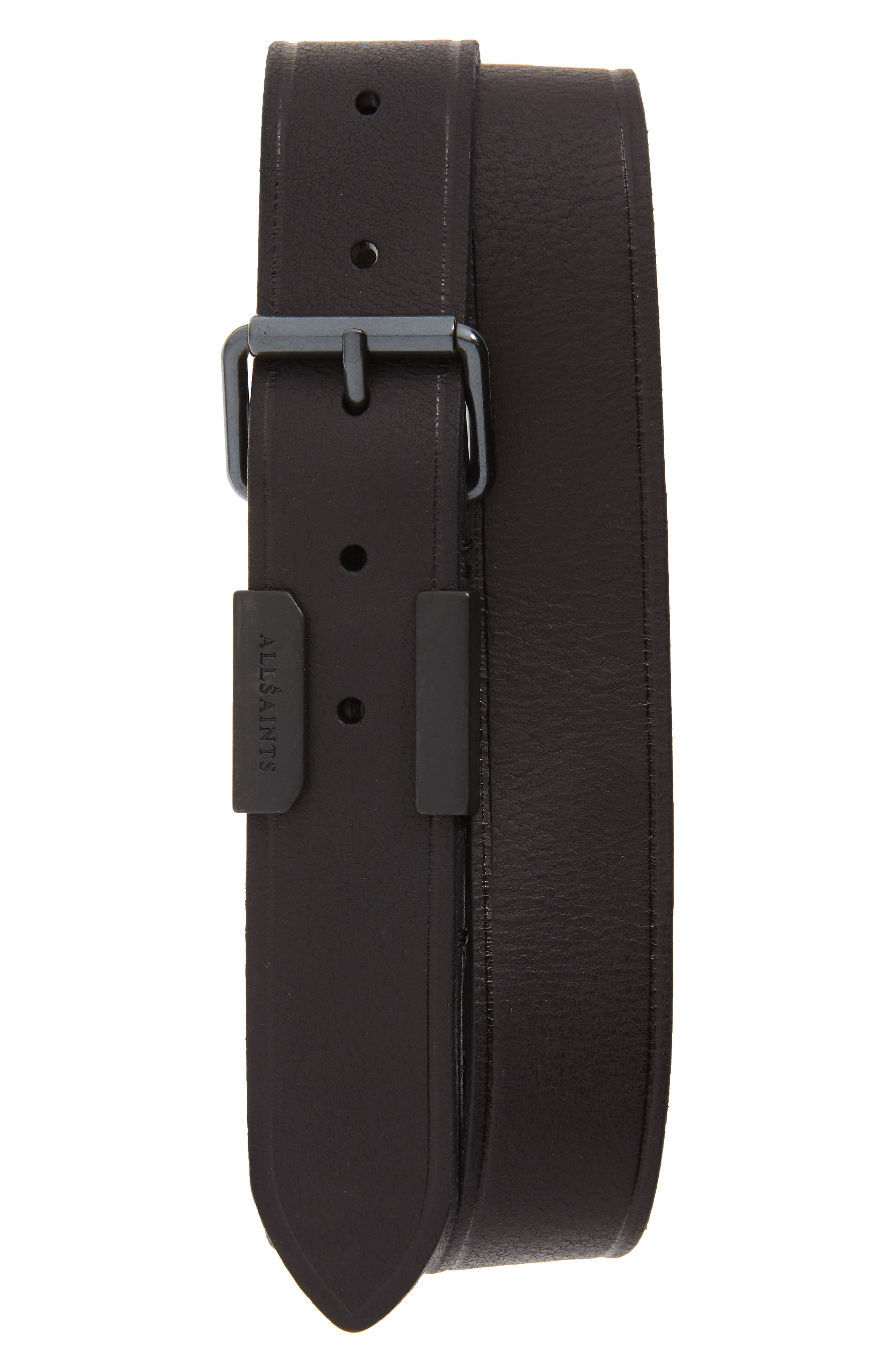Allsaints Leather Belt, Black Milled