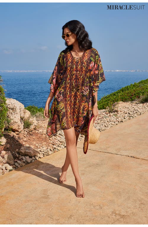 Shop Miraclesuit ® Botanico Mixed Print Metallic Stripe Cover-up Caftan In Black/multi