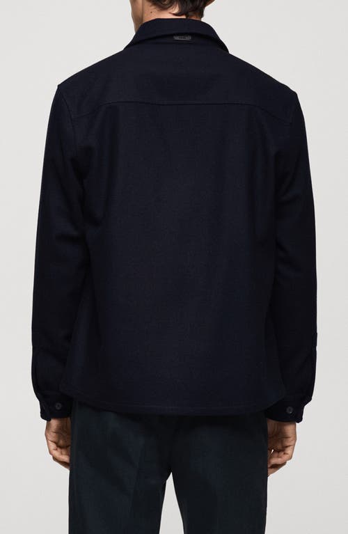 Shop Mango Workwear Wool Blend Overshirt In Dark Navy