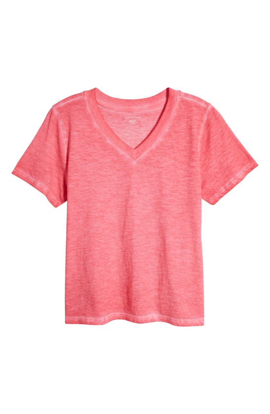 Shop Eileen Fisher V-neck Organic Cotton T-shirt In Geranium