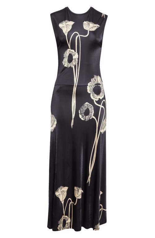 Shop Johanna Ortiz Oriental Chronicles Slim Satin Maxi Dress In Papaver Somniferum/black