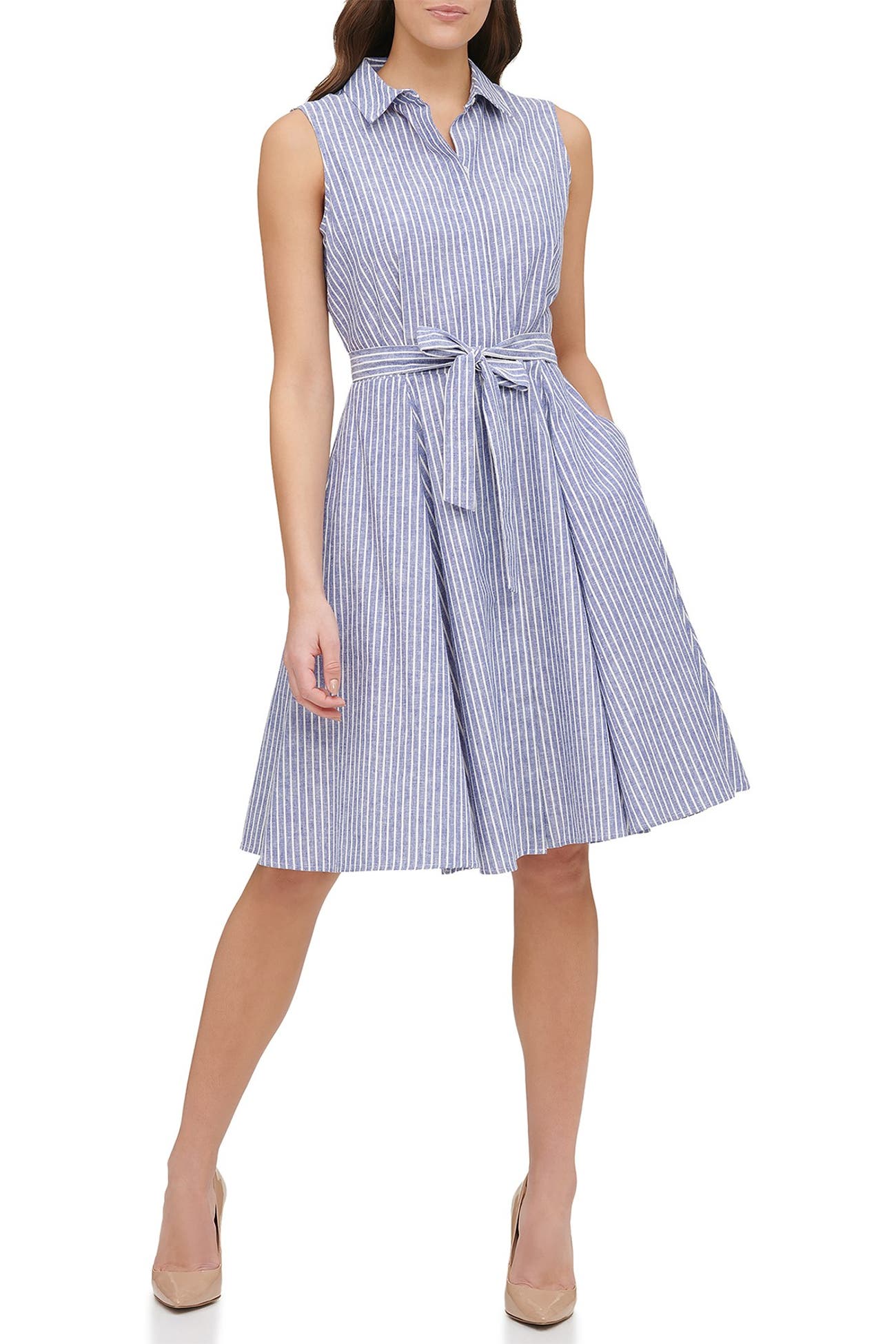 Tommy Hilfiger Striped Tie Waist Fit & Flare Shirt Dress Nordstrom Rack