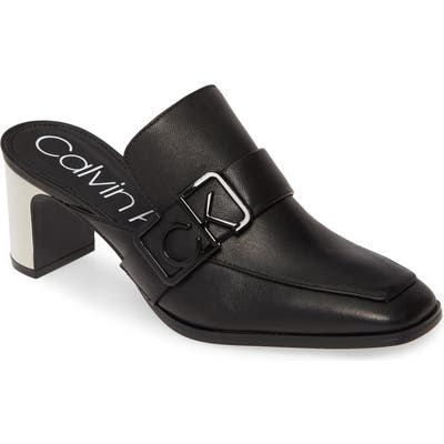 Calvin Klein Dacy Logo Buckle Loafer Mule, Black