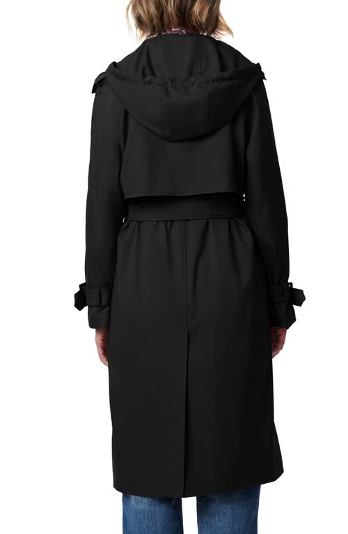 Shop Bernardo Double Breasted Hooded Trench Coat In Black