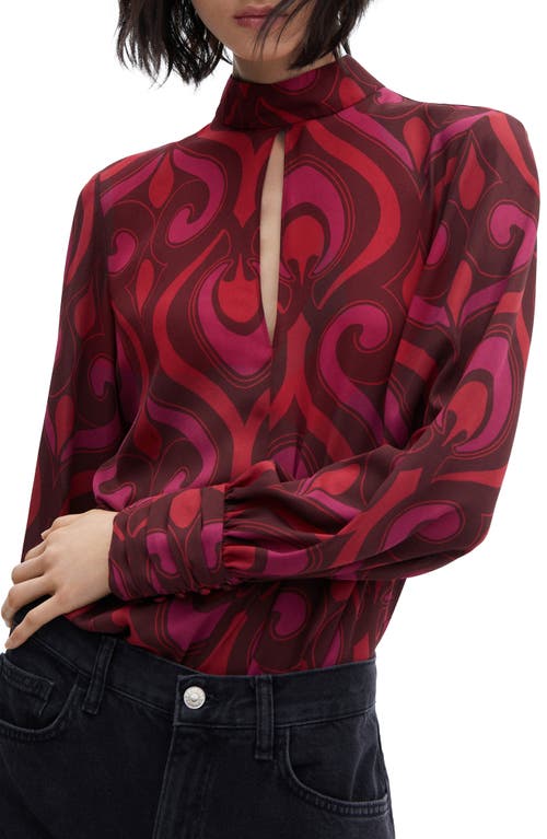 MANGO Geo Print Long Sleeve Woven Shirt Fuchsia at Nordstrom,