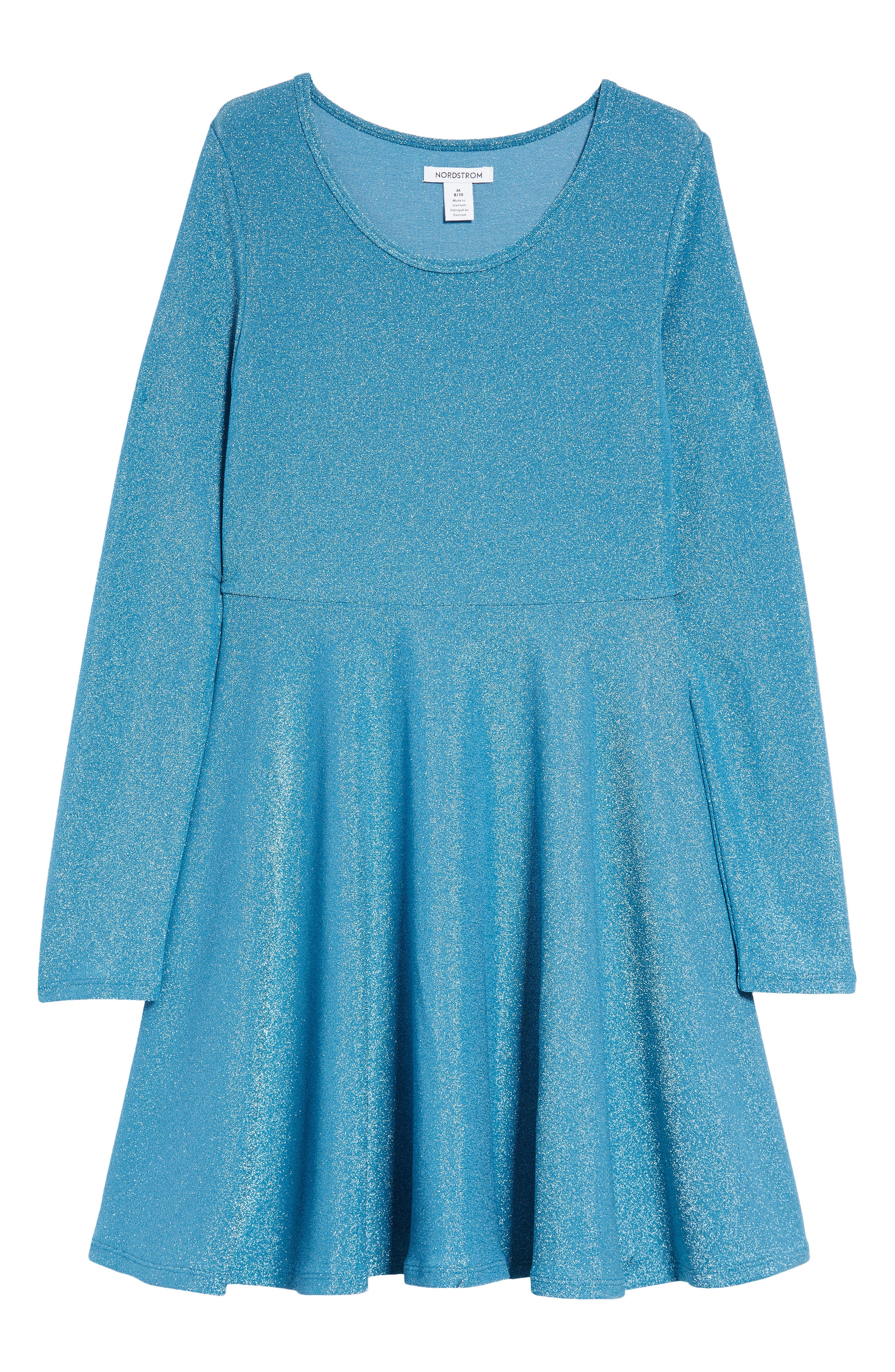 Kids Star Ruffle Long Sleeve Cotton Dress in Blue at Nordstrom Nordstrom Clothing Dresses Long Sleeve Dresses 