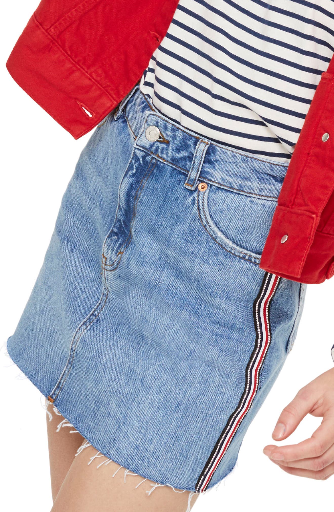 jean skirt with red stripe