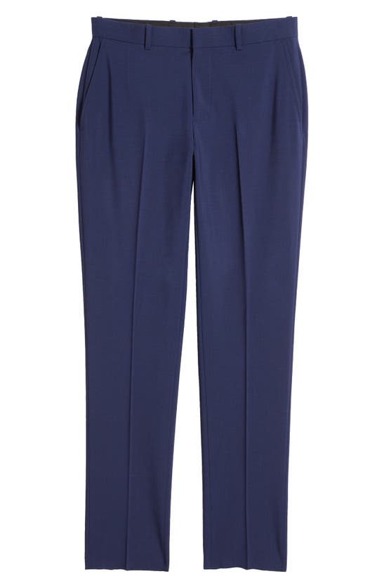 Shop Nordstrom Trim Fit Flat Front Stretch Wool Dress Pants In Navy Peacoat