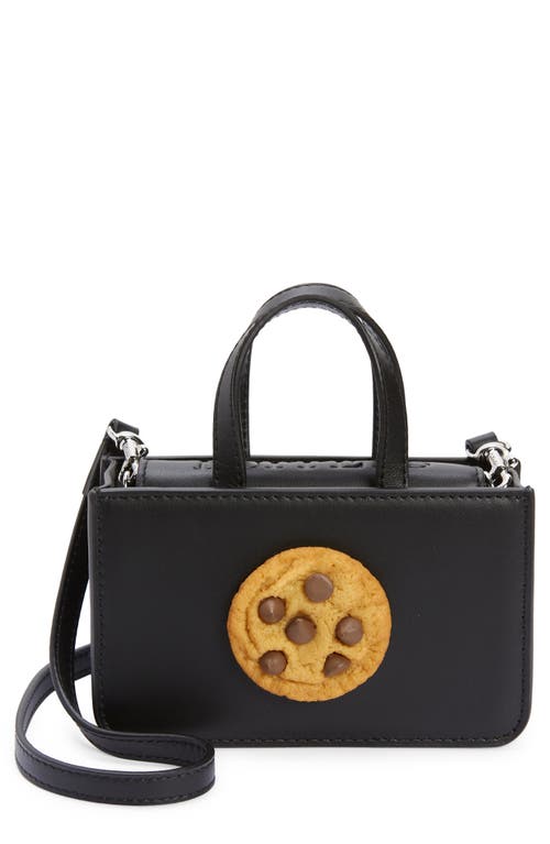 Mini Cookie Leather Top Handle Bag in Black