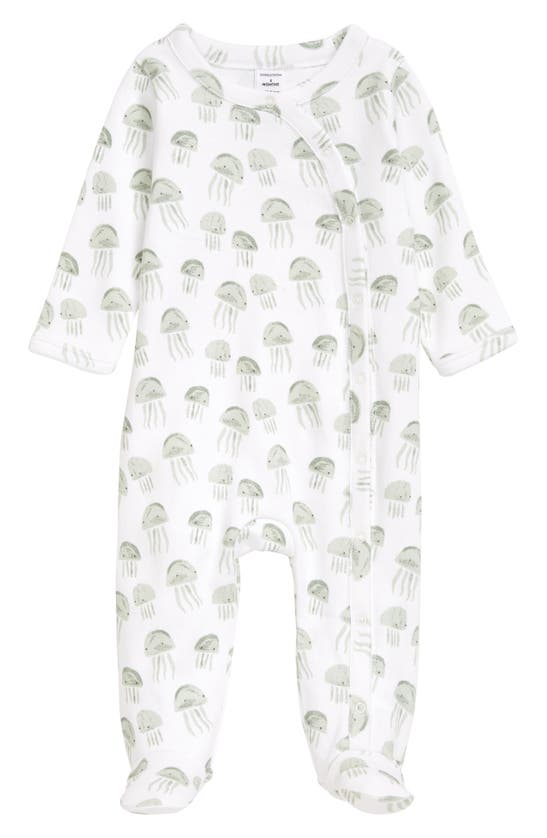 Nordstrom Babies' Print Cotton Footie In Green- White Jelly Fish