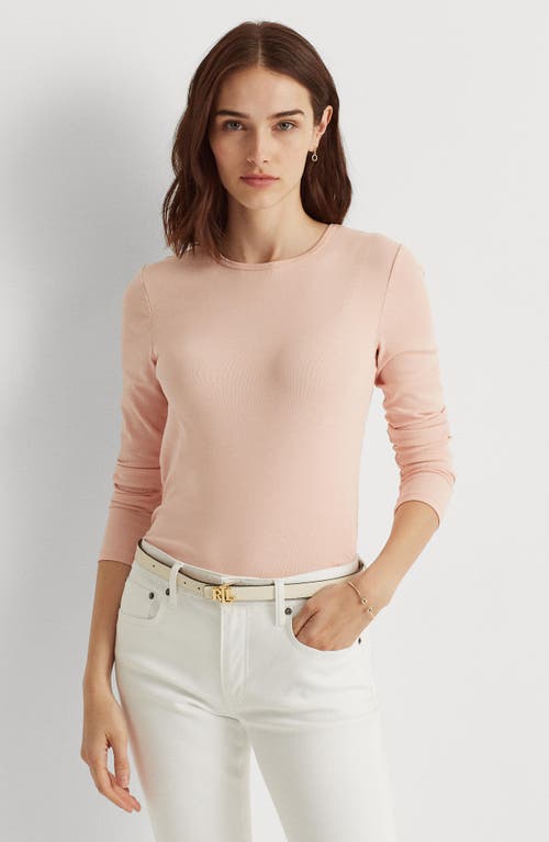 Shop Lauren Ralph Lauren Long Sleeve Cotton Blend Top In Pale Rose