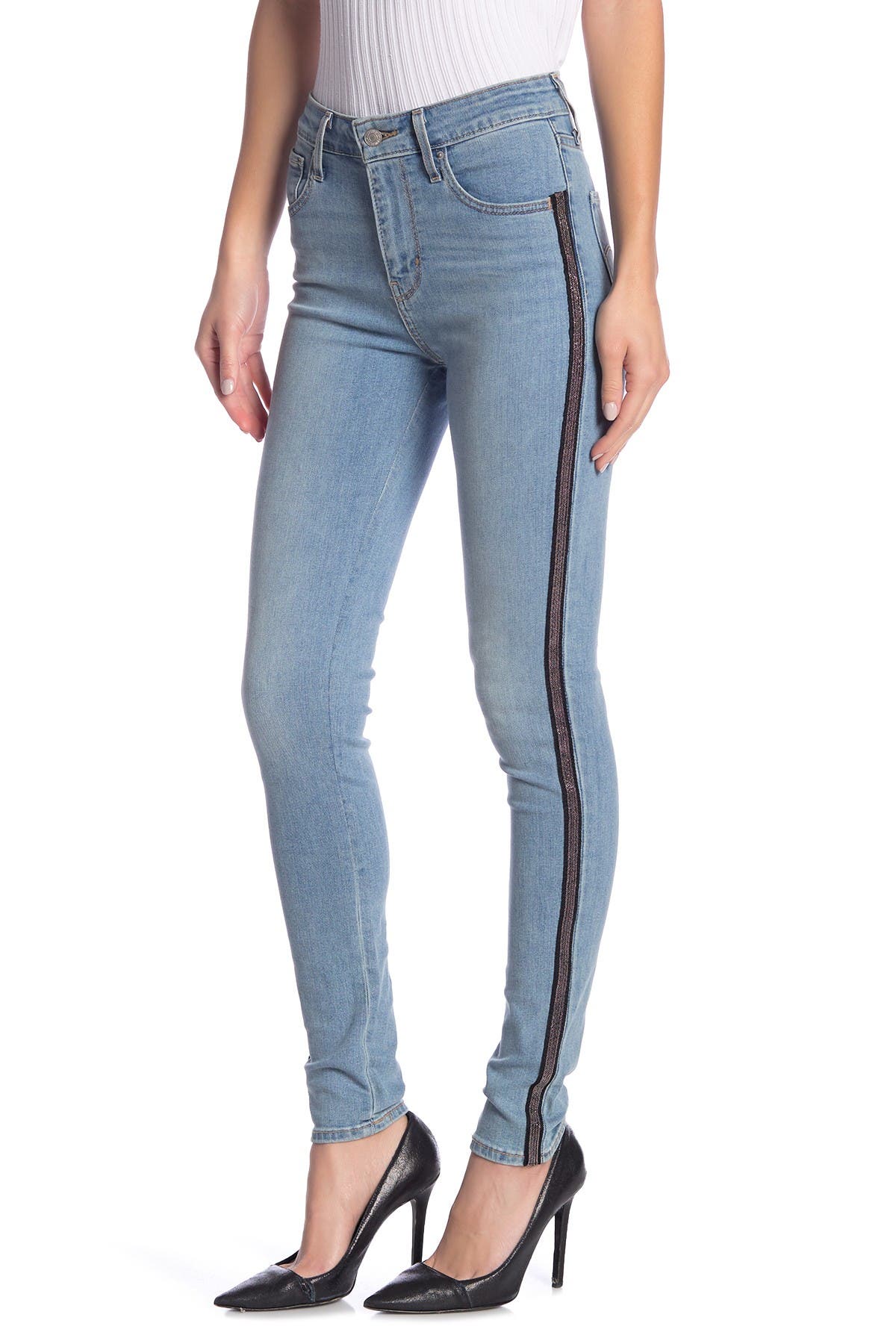 high waisted jeans with side stripe