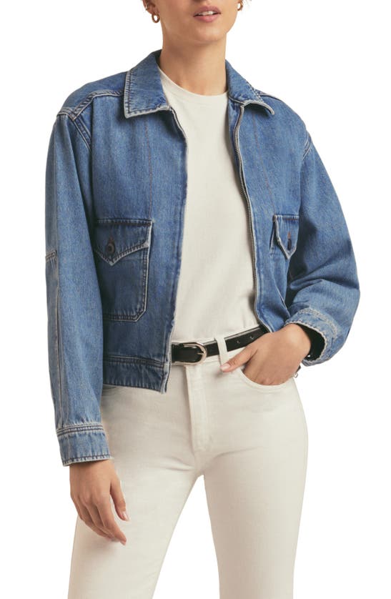 Shop Favorite Daughter The Robert Front Zip Denim Jacket In Paris