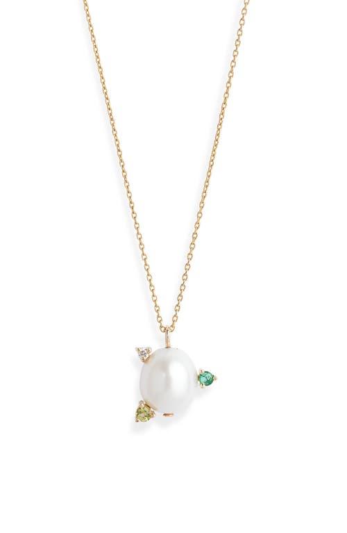 Shop Poppy Finch Stone Cultured Pearl Pendant Necklace In Gold