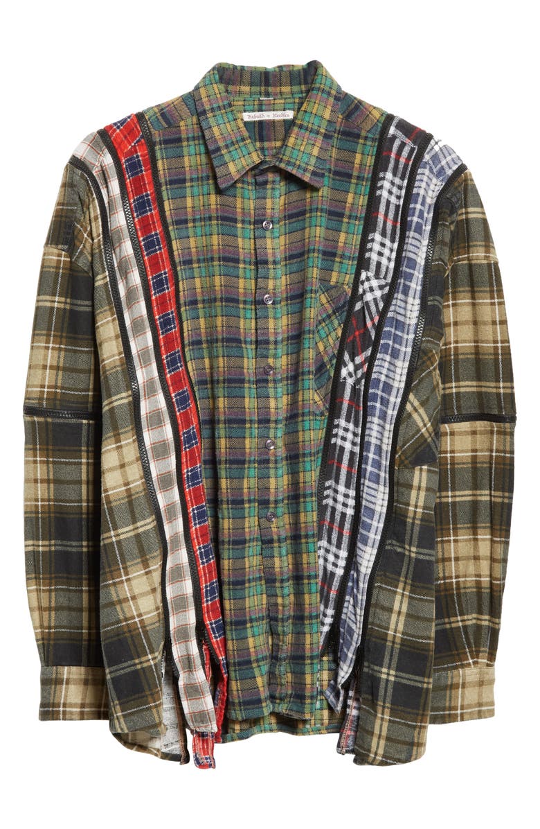 7 Cuts Zip Seams Button-Up Flannel Shirt