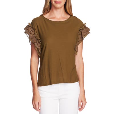 Vince Camuto Eyelet Trim Mixed Media Top, Green