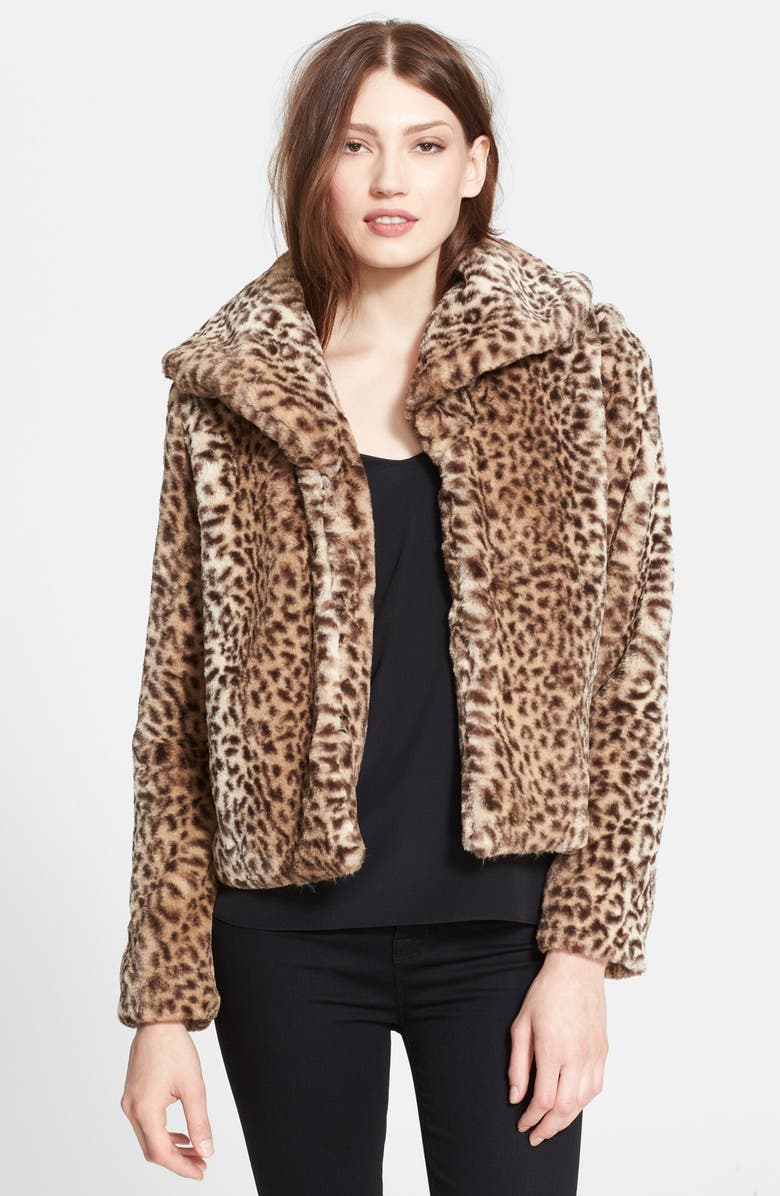 TRUTH & PRIDE Leopard Print Faux Fur Crop Jacket, Main, color, SAFARI