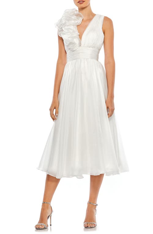 Ieena for Mac Duggal Rosette Plunge Neck A-Line Dress in White