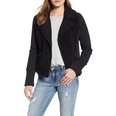 Caslon Mixed Fleece Moto Jacket, Black