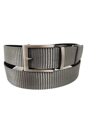 Shop Vince Camuto Reversible Ratchet Buckle Web Belt In Grey/black